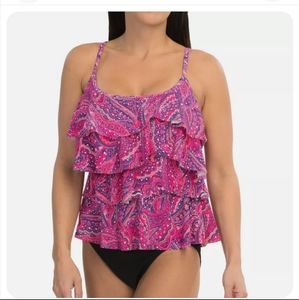 Miraclesuit tiered ruffle tankini swim top pink paisley adjustable strap Size 10